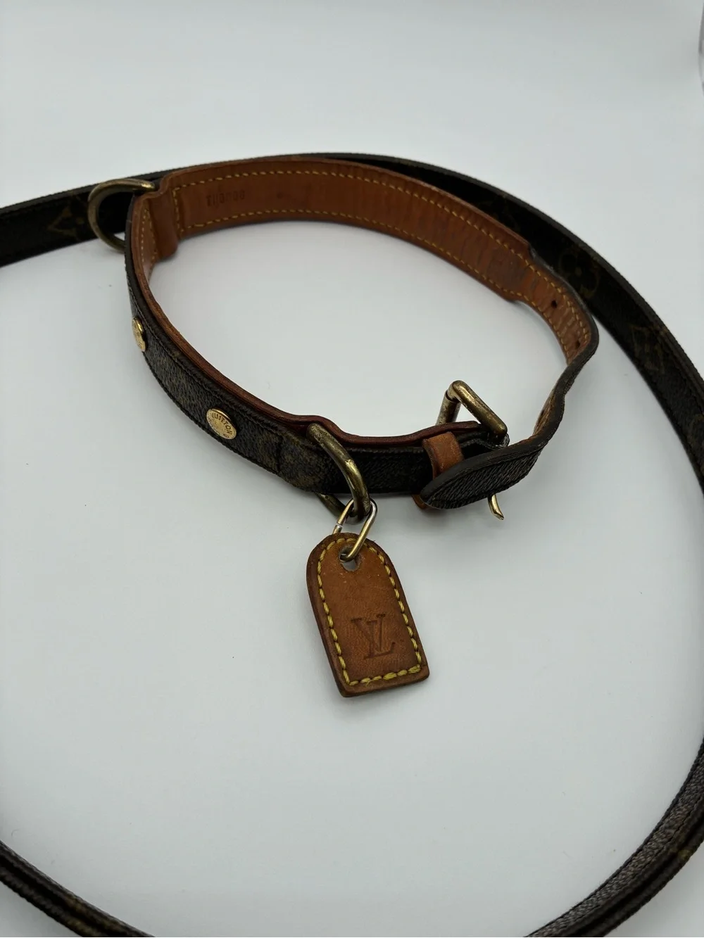 Louis Vuitton Baxter GM Brown Monogram Leather-Trim Dog Leash and Collar